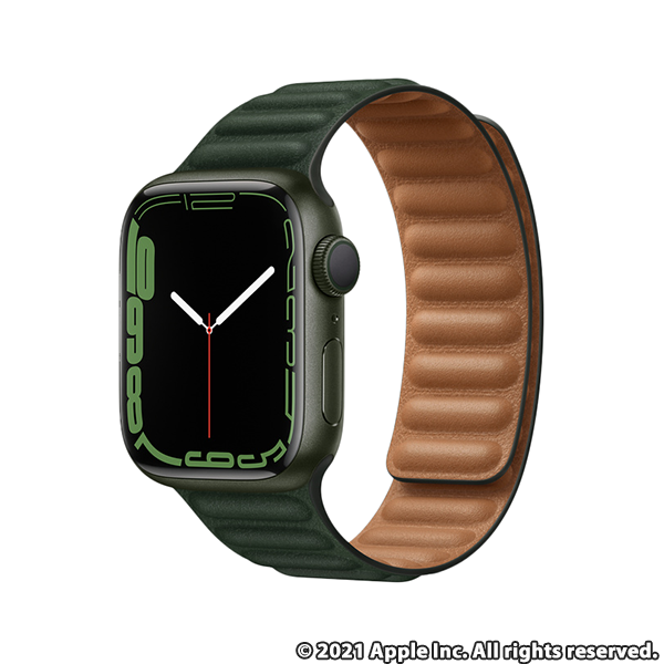 Apple Watch7 GPSモデル 45mm グリーンアルミニウムケースと セコイアグリーンレザーリンクM L