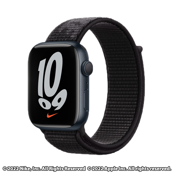 Apple Watch NIKE SERIES 7 45mmミッドナイトアルミニウムケースとブラックNikeスポーツループ