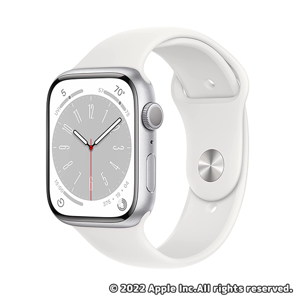 Apple Watch Series 8（GPSモデル）45mmシルバーアルミニウムケースとホワイトスポーツバンド レギュラー