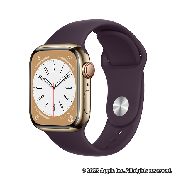 Apple Watch Series 8　41㎜ GPS + Cellularモデル ゴールド ステンレススチールケースとスポーツバンド  エルダーベリー　バンドレギュラー