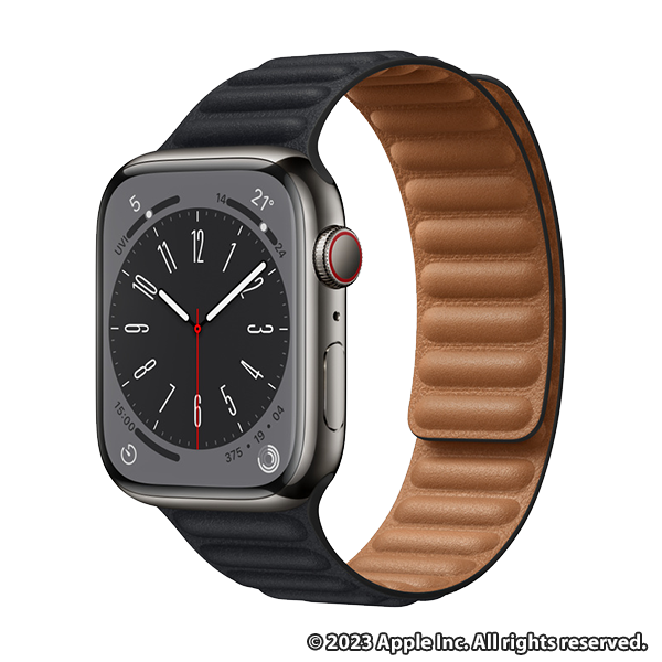 Apple Watch Series 8 (GPS + Cellularモデル) - 45mmグラファイトステンレススチールケースとミッドナイトレザーリンク - M/L