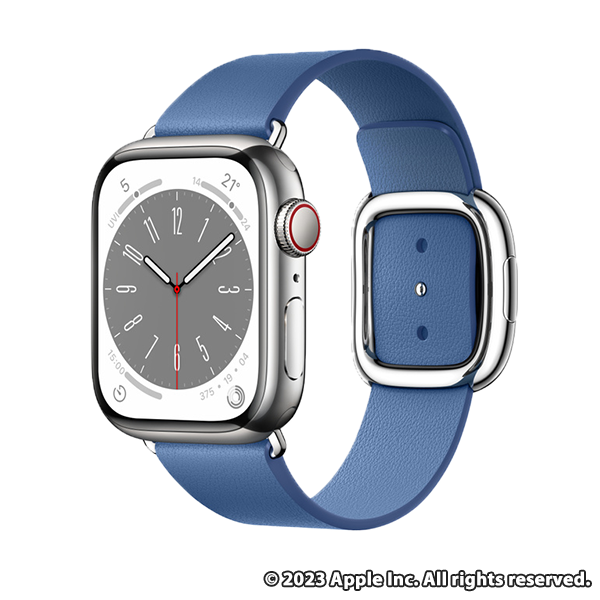 Apple Watch Series 8 (GPS + Cellularモデル) 41mmシルバーステンレススチールケースとアジュールモダンバックル M