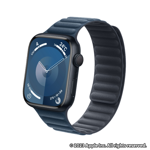 Apple Watch Series 9 (GPSモデル) - 45mmミッドナイトアルミニウムケースとパシフィックブルーマグネティックリンク - M/L