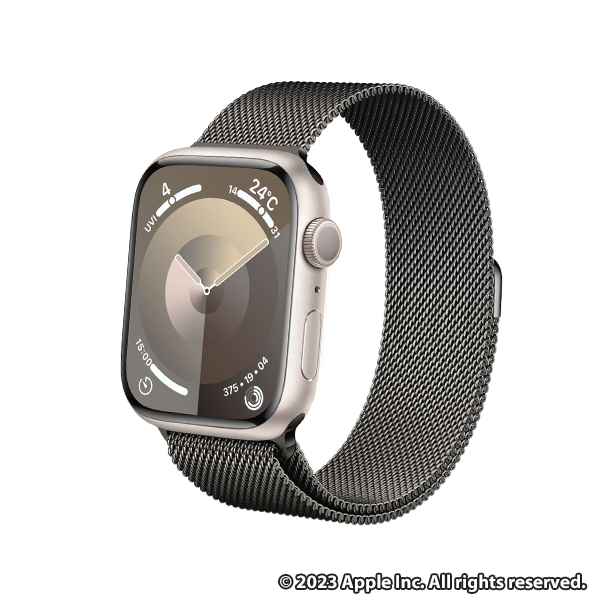Apple Watch Series 9 GPSモデル 45mmスターライトアルミニウムケースとグラファイトミラネーゼループ