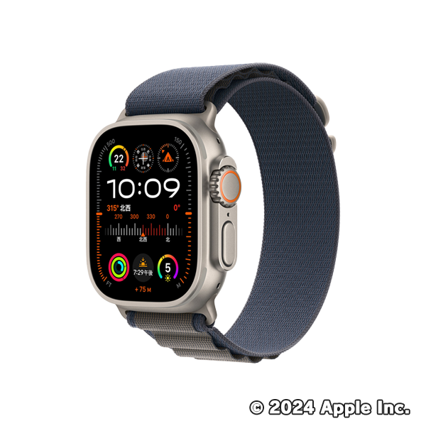 Apple Watch Ultra 2 (GPS + Cellularモ‍デ‍ル) - 49mmチタニウムケースとブルーアルパインループ - M