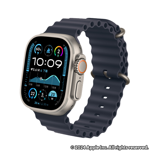 Apple Watch Ultra 2 (GPS + Cellularモ‍デ‍ル) - 49mmナチュラルチタニウムケースとネイビーオーシャンバンド