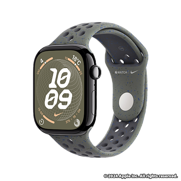 Apple Watch Series 10 (GPSモデル) 46mmジェットブラックアルミニウムケースとカーゴカーキNikeスポーツバンド M/L