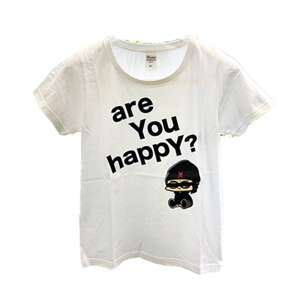 イラスト入り限定半袖Tシャツ「ARE YOU HAPPY？」(WLサイズ) 白 or 黒 ランダム1着