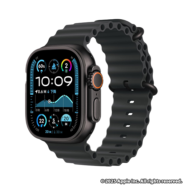 Apple Watch Ultra 2(GPS + Cellularモデル)- 49mmブラックチタニウムケースとブラックオーシャンバンド