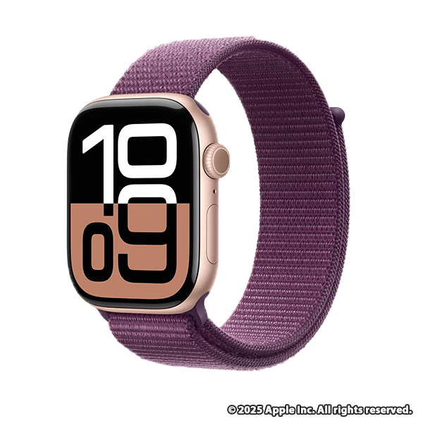 Apple Watch Series 10(GPS + Cellularモデル)- 46mmローズゴールドアルミニウムケースとプラムスポーツループ