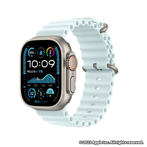 Apple Watch Ultra 2 (GPS + Cellularモ‍デ‍ル) - 49mmナチュラルチタニウムケースとアイスブルーオーシャンバンド