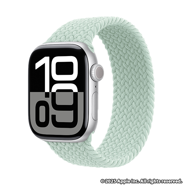 Apple Watch Series 10 (GPSモデル) - 42mmシルバーアルミニウムケースとアクアマリンブレイデッドソロループ - サイズ3