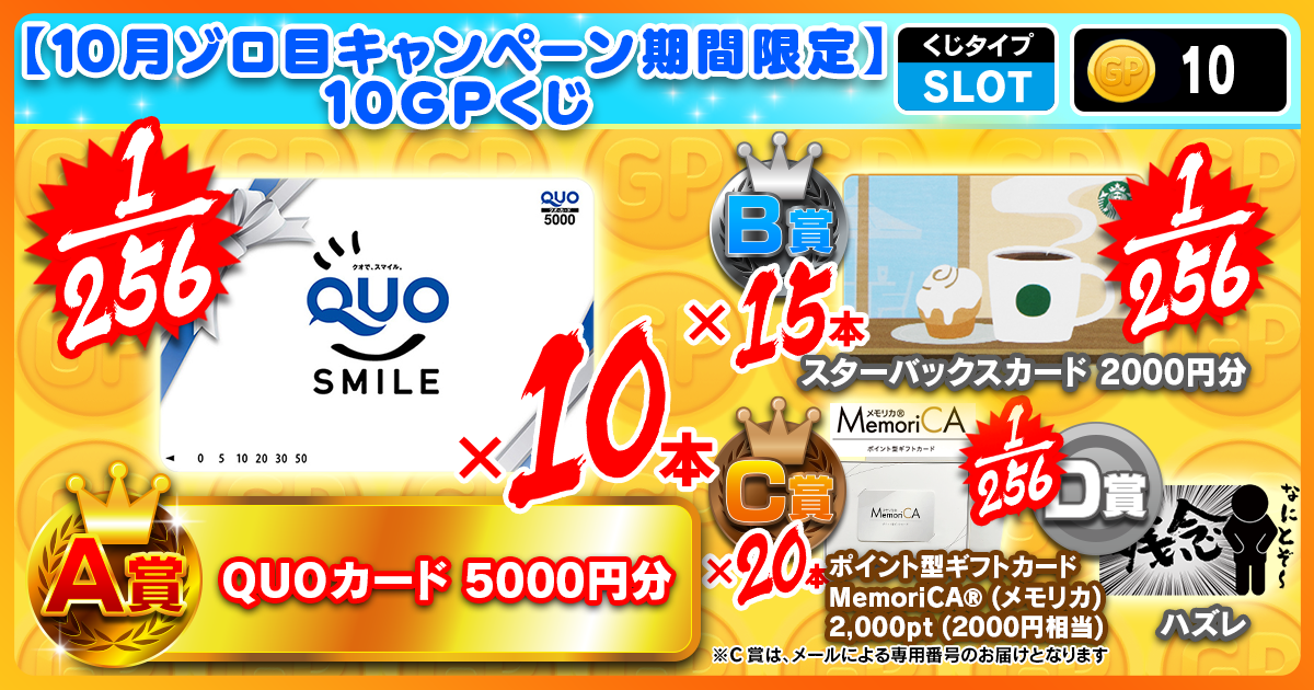 【10月ゾロ目キャンペーン期間限定】10GPくじ