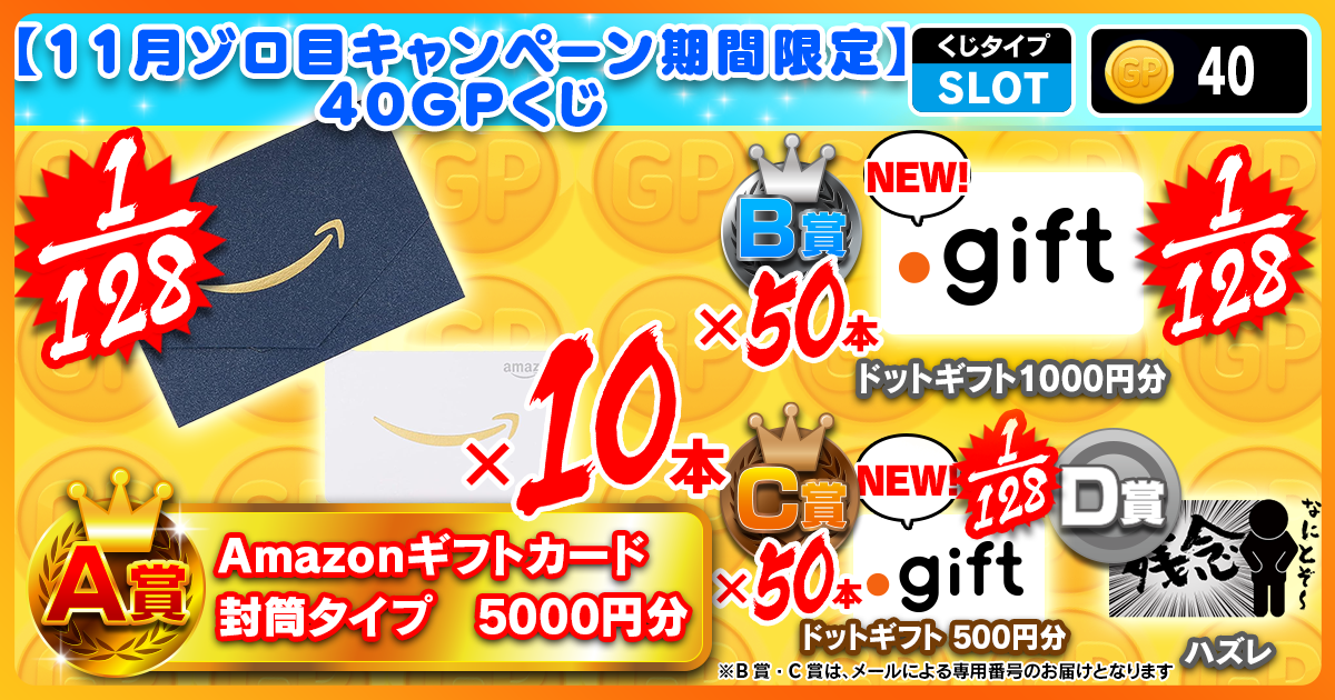 【11月ゾロ目キャンペーン期間限定】40GPくじ