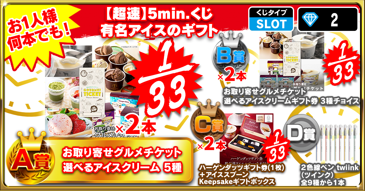 【超速】5min.くじ 有名アイスのギフト